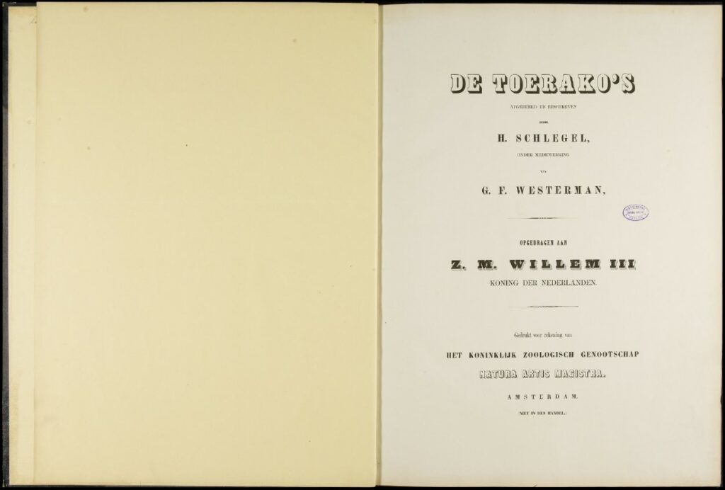 The Turacos or De Toerako's by Hermann Schlegel en Gerardus Frederik Westerman