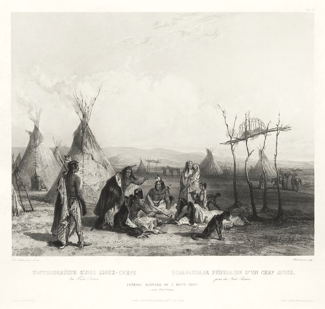 Special Offer – Discount. Karl Bodmer - Travels in the Interior of North Amerika – Museum Quality Giclee Prints Black & White. Tableau 11 Funeral Scaffold Sioux Chief.